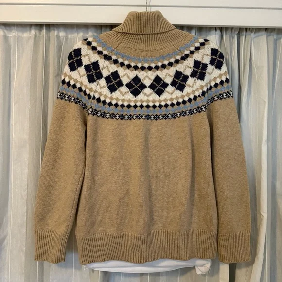 Tommy Hilfiger Fair Isle Argyle Turtleneck Sweater – Tan Blue Cream L - Picture 5 of 9